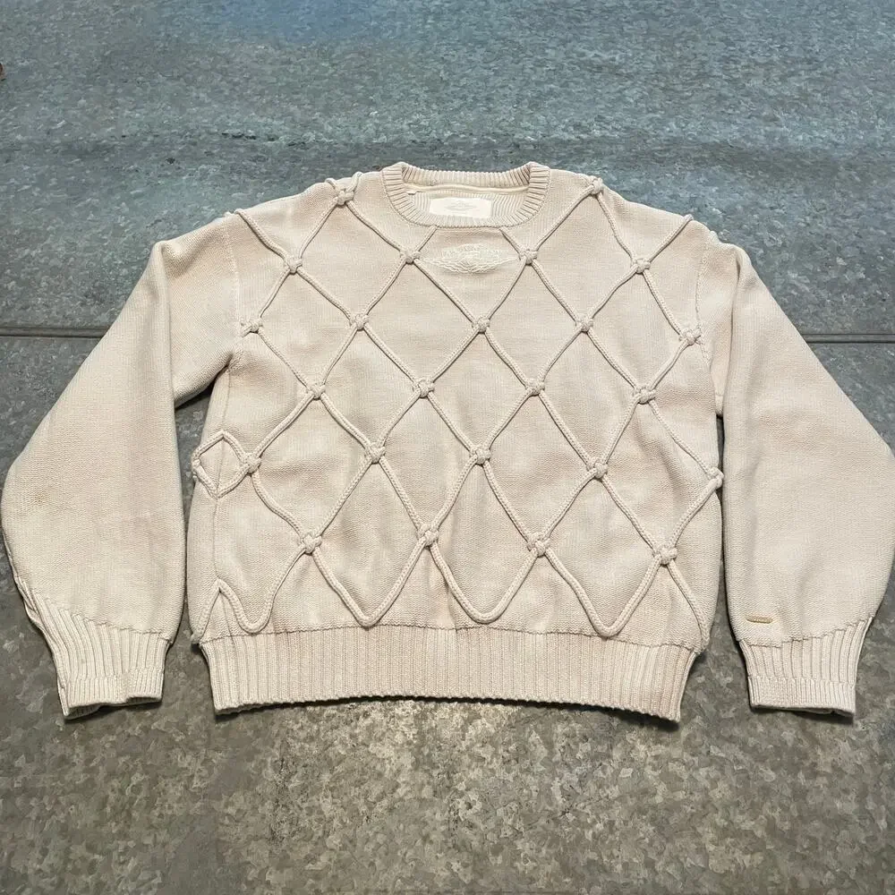 Air Jordan Wings Collection Cable Knit Sweater Mens Large Made In Italy Cream
